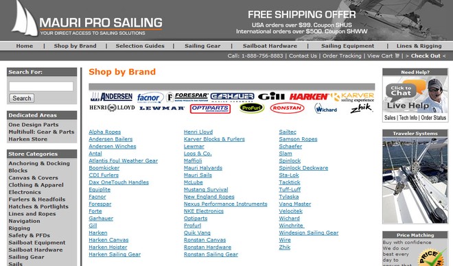 Mauri Pro website - shop by brand © Mauri Pro Sailing . http://www.mauriprosailing.com
